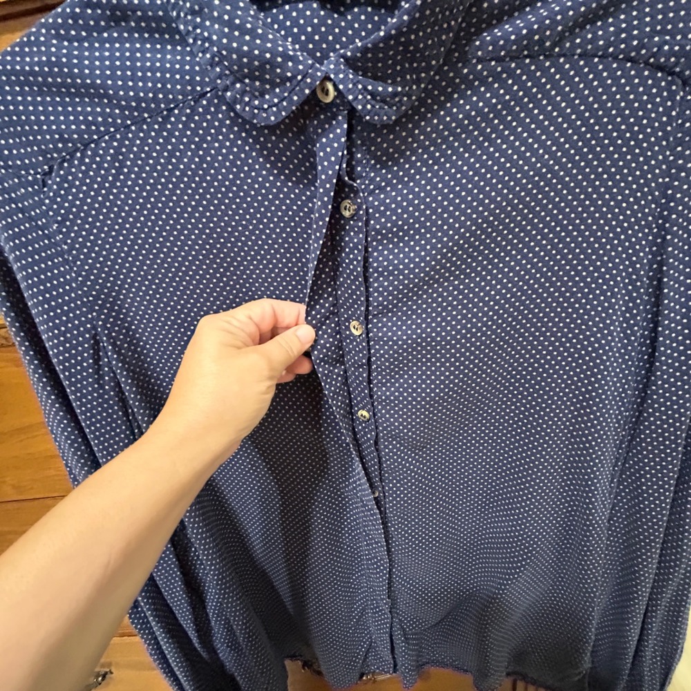 Imogene + Willie Polka Dot Shirt‎ S Navy Peter Pan Collar Button Down - Picture 6 of 8